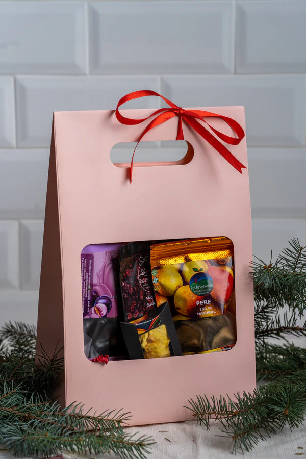 Pachet cadou cu fructe deshidratate premium, Ananas, Portocale, Pere, Prune, Gustare sănătoasă și delicioasă pentru sărbători